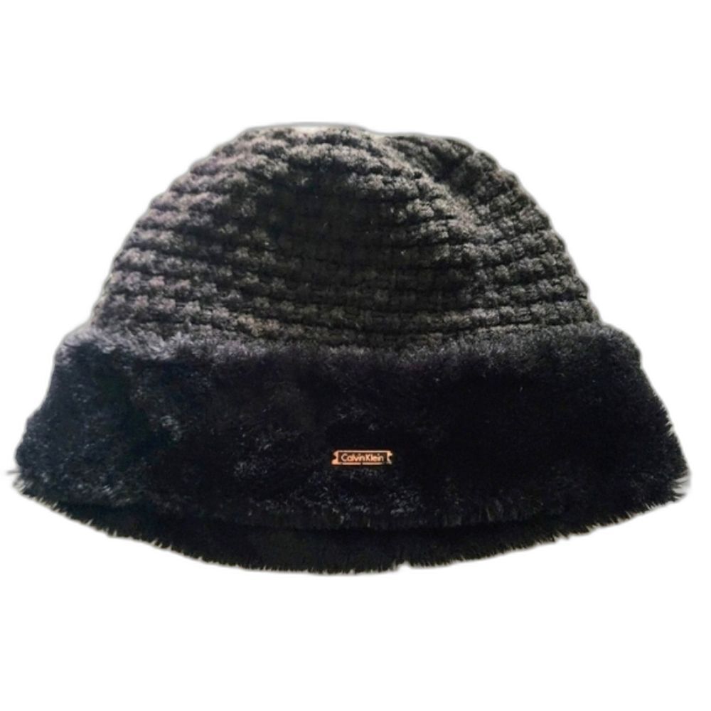 Calvin Klein Faux Fur Black Beanie Style Hat.